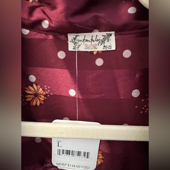 New FREE PEOPLE Women's Pajama Party Holiday Robe - Wine Combo Size Large - Picture 4 of 11